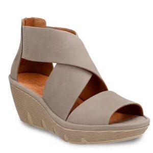 Clarks Taupe Crisscross Wedge Sandal